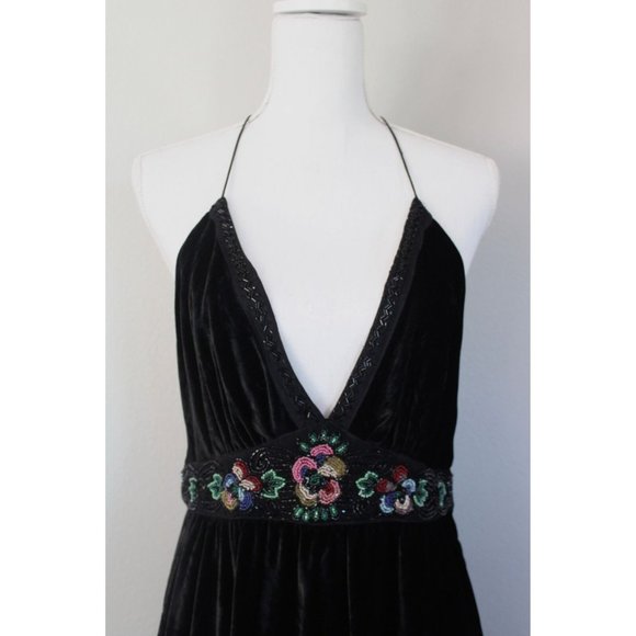 NWT UO URBAN OUTFITTERS Black Dahlia Velvet Beaded Backless Maxi Dress, L Large - Picture 5 of 12